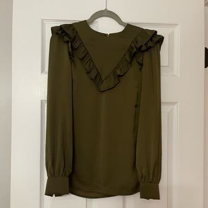 H&M Green Ruffle Long Sleeve Blouse NWOT